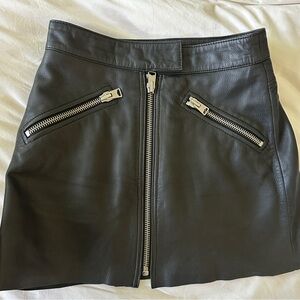 All Saints Black Lamb Leather Mini Skirt with Silver Zippers